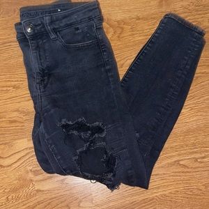 American eagle black ripped skinny jeans
